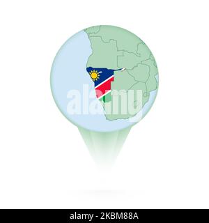Namibia map, stylish location icon with Namibia map and flag. Green pin icon. Stock Vector