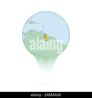 Guyana map, stylish location icon with Guyana map and flag. Green pin icon. Stock Vector