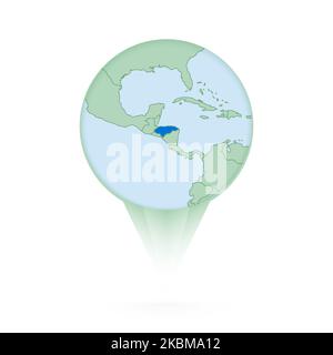 Honduras map, stylish location icon with Honduras map and flag. Green pin icon. Stock Vector