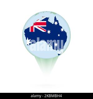 Australia map, stylish location icon with Australia map and flag. Green pin icon. Stock Vector