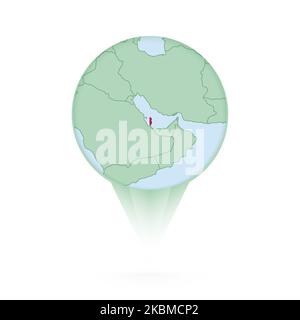 Qatar map, stylish location icon with Qatar map and flag. Green pin icon. Stock Vector