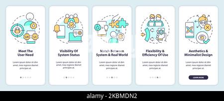 User experience key design principles onboarding mobile app screen Stock Vector