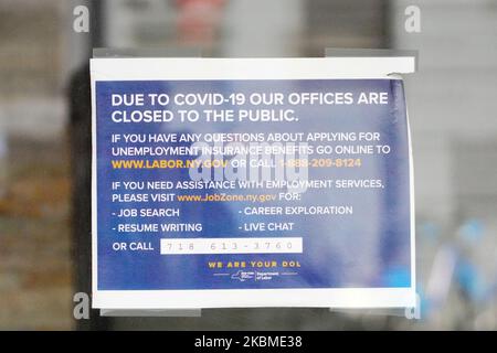 A view of new York state department of labor office in Brooklyn New York USA during coronavirus pandemic on April 14, 2020. (Photo by John Nacion/NurPhoto) Stock Photo