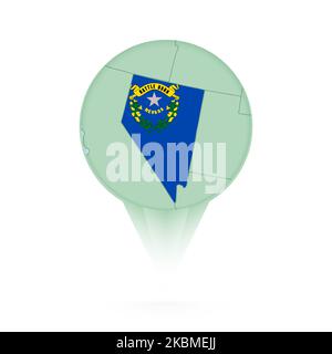 Nevada map, stylish location icon with Nevada map and flag. Green pin icon. Stock Vector