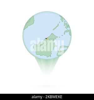 Brunei map, stylish location icon with Brunei map and flag. Green pin icon. Stock Vector