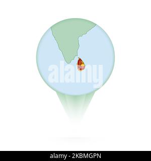 Sri Lanka map, stylish location icon with Sri Lanka map and flag. Green pin icon. Stock Vector