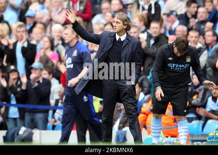 Manchester City manager Roberto Mancini during the Premier League match between Manchester City and Everton at the Etihad Stadiun, Manchester on Saturday 24th September 2011. (Photo by Eddit Garvey/MI News/NurPhoto) Stock Photo