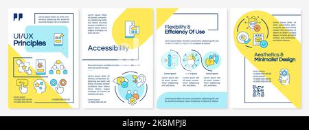 UI UX basics blue and yellow brochure template Stock Vector