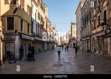 A view of Strada Nuova, one of the main streets of Venice in Cannaregio Area during the COVID19 Emergency. (Photo by Giacomo Cosua/NurPhoto) Stock Photo