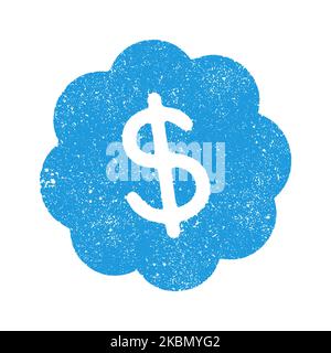 Vector illustration of the blue badge with dollar sign in ink stamp Stock Vector