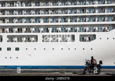 Princess Anastasia ferry leaves the city of Saint Petersburg, Russia, on July 1, 2019. On April 29, 2020, the ferry is moving towards the city of Murmansk, near which an outbreak of coronavirus was recorded in the city of Belokamenka, 922 people were infected with the virus. The head of the shipping company Moby Spl, Sergey Kotenev, said that the purpose of the trip is not touristic, but not related to the virus. (Photo by Valya Egorshin/NurPhoto) Stock Photo