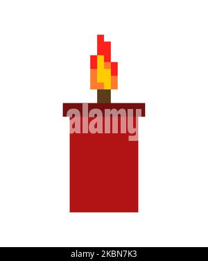 Red magic candle pixel art. 8 bit pixelated Vector illustration Stock Vector