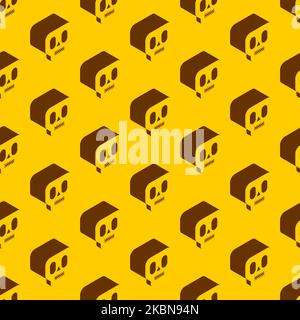 Skull pattern seamless isometric style. Cranium background. cartoon Ornament of kids fabric Stock Vector