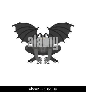 Gargoyle pixel art isolated. 8 bit Stone demonic character, monster. pixelated Fantastic architectural object. Stock Vector