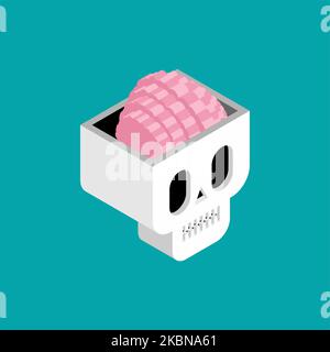 Skull with brain isometric style icon. Cranium with brains Vector illustration Stock Vector