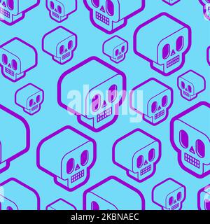 Skull pattern seamless isometric style. Cranium background. cartoon Ornament of kids fabric Stock Vector