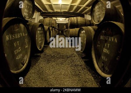 Wiese & Krohn wine cellars, in Porto, Portugal, Port wine. These wines were born in the 16th and 17th centuries, as a product of the addition of brandy to the wine when it is in the process of fermentation. (Photo by Oscar Gonzalez/NurPhoto) Stock Photo