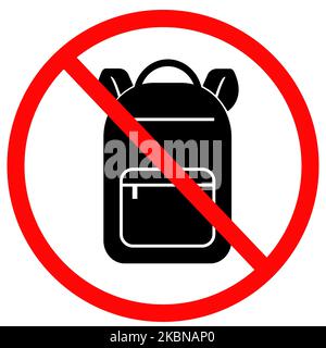 No backpacks allowed on white background. Backpacks are prohibited sing. no backpacks symbol. flat style. Stock Photo