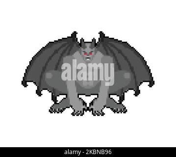 Gargoyle pixel art isolated. 8 bit Stone demonic character, monster. pixelated Fantastic architectural object. Stock Vector