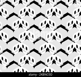 Skull pattern seamless isometric style. Cranium background. cartoon Ornament of kids fabric Stock Vector