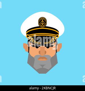 Captain face in cap. Sea captain Vector illustration Stock Vector