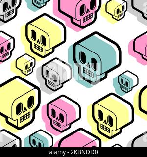 Skull pattern seamless isometric style. Cranium background. cartoon Ornament of kids fabric Stock Vector