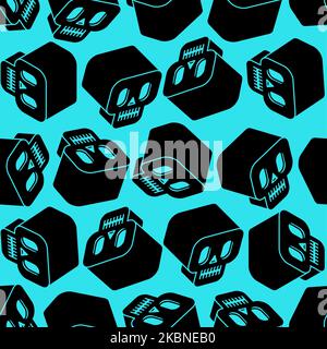Skull pattern seamless isometric style. Cranium background. cartoon Ornament of kids fabric Stock Vector