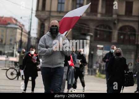 People take part in an anti-government protest in Wroclaw, Poland, on May 8, 2020. People demonstrated against the political situation and the rule of the PiS Party. (Photo by Krzysztof Zatycki/NurPhoto) Stock Photo