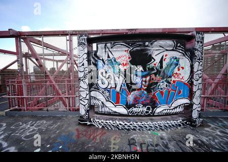 A view of a Graffti at Williamsburg Bridge in New York City USA during the coronavirus pandemic on May 9, 2020 in New York City. COVID-19 has spread to most countries around the world, claiming over 270,000 lives with over 3.9 million infections reported. (Photo by John Nacion/NurPhoto) Stock Photo