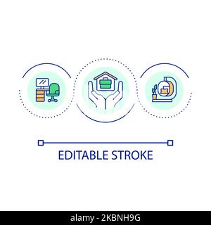 Comfortable home office loop concept icon Stock Vector