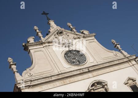 View of Sao Domingos's chuch in Lisbon, Portugal, on April 17, 2014. It is a church located in the Santa Justa neighborhood, Lisbon, Portugal. It was built in 1241. In 1959 there was a great fire, when it is visited you can still notice the impacts of the fire. (Photo by Oscar Gonzalez/NurPhoto) Stock Photo