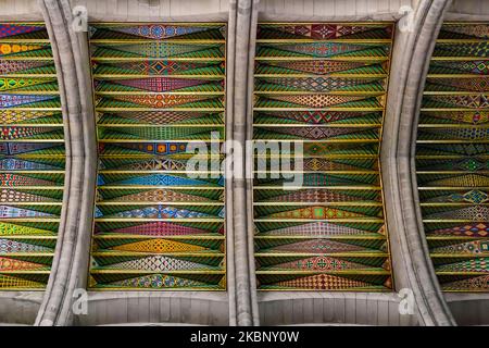 MADRID, SPAIN - MAY 24, 2017: This is the ceiling of the main nave of the Cathedral of Santa Maria la Real de la Almudena. Stock Photo