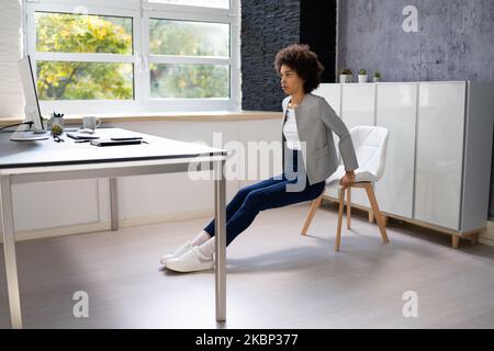 Triceps Dip Office Desk Chair Workout Exercise Stock Photo