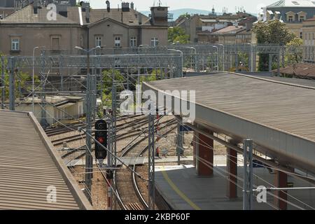 A view of empty platforms in Krakow central train station. Polish national railway operator PKP Intercity has restored the high-speed traffic. The first Pendolino trains returned to the tracks today after a two-month suspension. However, only the Krakow – Warsaw – Gdynia route is served at the moment. On Friday, May 22, 2020, Krakow, Lesser Poland Voivodeship, Poland (Photo by Artur Widak/NurPhoto) Stock Photo