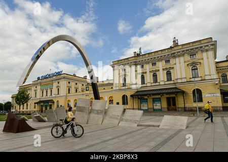 A view of a former Krakow's Central Train Station building, in Krakow's center. On Sunday, May 24, 2020, in Krakow, Poland. (Photo by Artur Widak/NurPhoto) Stock Photo