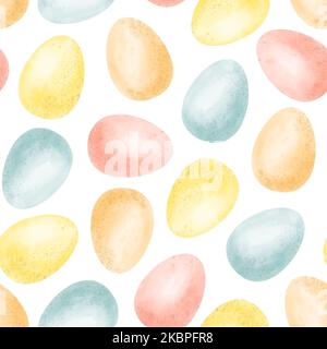 Seamless Pattern with colorful watercolor Eggs. Hand painted textured background for Easter banner or backdrop Stock Photo