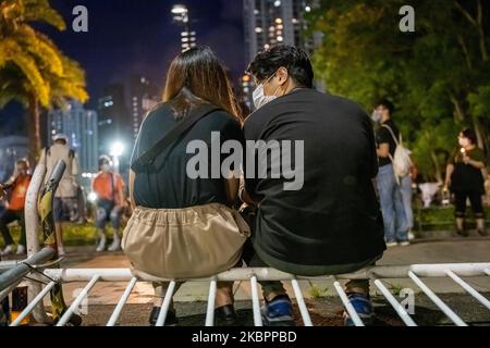 People take part in a vigil to remember the victims of the 1989 Tiananmen Square Massacre in Hong Kong, on June 4, 2020. (Photo by Kwan Wong/NurPhoto) Stock Photo