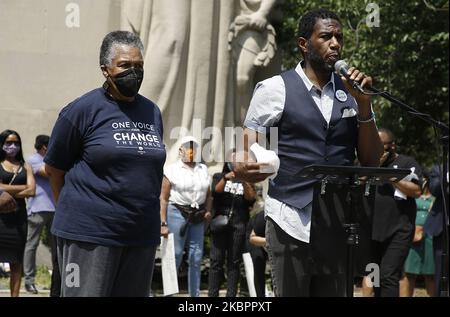 New York public advocate Jumaane Williams attends a Memorial Service in Cadman Plaza for a Minneapolis man, George Floyd killed by a policeman, in Brooklyn Borough of New York City on June 4, 2020. (Photo by John Lamparski/NurPhoto) Stock Photo