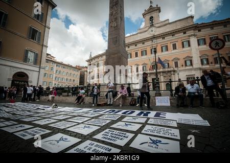 Silb Fipe, a trade association of discos, demonstrated in front of Montecitorio, Rome, Italy, on June 10, 2020 with a Flash Mob of the managers of the discos 'Silence makes noise', to ask the Government to resume activities in the clubs. (Photo by Andrea Ronchini/NurPhoto) Stock Photo