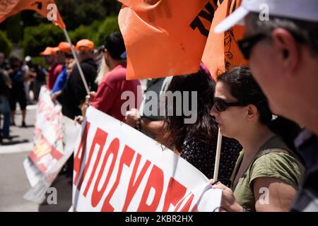 Protest front of the Greek Parliament by teachers and students against the new education multi-bill which was voted today in Athens, Greece on June 11, 2020. (Photo by Nikolas Kokovlis/NurPhoto) Stock Photo