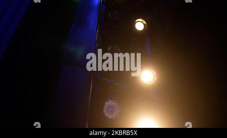 Stage Lights. Lighting equipment on the stage. Stock Photo