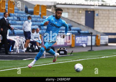 Derby County's Jayden Bogle in action during EFL Sky Bet Championship between Millwall and Derby County at The Den Stadium, London on 20th June, 2020 (Photo by Action Foto Sport/NurPhoto) Stock Photo