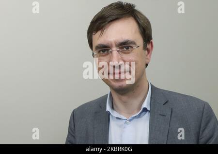 Former Minister of Infrastructure Volodymyr Omelyan is seen during his conversation with Ukrainian media in Kyiv, Ukraine, June 24, 2020. Detectives of the National Anti-Corruption Bureau investigating the former Minister of Infrastructure Volodymyr Omelyan order to reduce port fees by 20% in December 2017, due to which the state budget did not received UAH 30.5 million. ($ 1 million) (Photo by Sergii Kharchenko/NurPhoto) Stock Photo