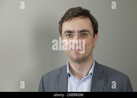 Former Minister of Infrastructure Volodymyr Omelyan is seen during his conversation with Ukrainian media in Kyiv, Ukraine, June 24, 2020. Detectives of the National Anti-Corruption Bureau investigating the former Minister of Infrastructure Volodymyr Omelyan order to reduce port fees by 20% in December 2017, due to which the state budget did not received UAH 30.5 million. ($ 1 million) (Photo by Sergii Kharchenko/NurPhoto) Stock Photo