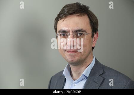 Former Minister of Infrastructure Volodymyr Omelyan is seen during his conversation with Ukrainian media in Kyiv, Ukraine, June 24, 2020. Detectives of the National Anti-Corruption Bureau investigating the former Minister of Infrastructure Volodymyr Omelyan order to reduce port fees by 20% in December 2017, due to which the state budget did not received UAH 30.5 million. ($ 1 million) (Photo by Sergii Kharchenko/NurPhoto) Stock Photo
