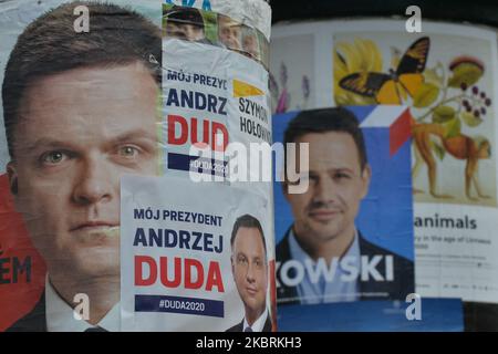 Election posters of Andrzej Duda, the current Polish President, Szymon Holownia, an independent candidate, and Rafal Trzaskowski, the current Mayor of Warsaw and Civic Platform's candidate for Presidency of Poland, seen in Krakow. On Thursday, June 25, 2020, in Krakow, Lesser Poland Voivodeship, Poland. (Photo by Artur Widak/NurPhoto) Stock Photo