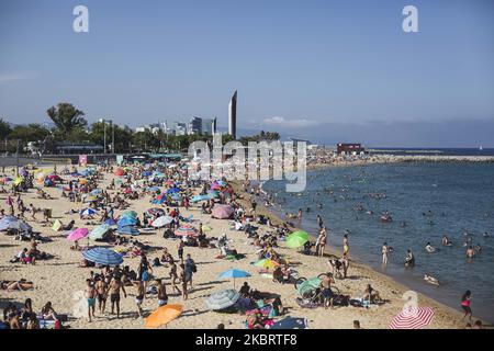 Beaches are full of people after lockdown, when the spanish governement ended the emergency state, in Barcelona, Spain, on Sunday, june 28, 2020. (Photo by Robert Bonet/NurPhoto) Stock Photo