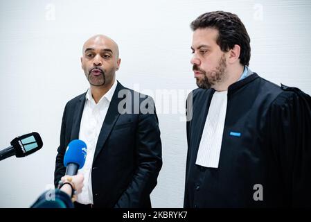 Dominique Sopo, president of SOS Racisme, and his lawyer Patrick Klugman speak before the start of the hearing on 1 July 2020, when the polemist Eric Zemmour was summoned to the Paris court for insult and provocation to racial hatred after his remarks against immigration and Islam uttered in September 2019 at the convention of the right. Eric Zemmour did not appear and was represented by his lawyer, Olivier Pardo. (Photo by Samuel Boivin/NurPhoto) Stock Photo