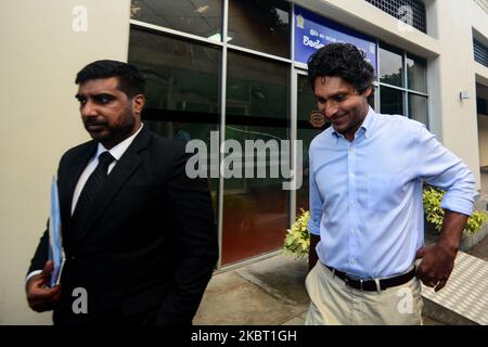Former Captain of the Sri Lanka Cricket team Kumar Sangakkara leaves the Special Investigation Unit at the Sports Ministry complex after giving a 9-hour long statement on the 2011 World Cup match-fixing allegations. July 02, 2020, Colombo, Sri Lanka (Photo by Akila Jayawardana/NurPhoto) Stock Photo