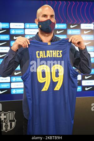 Presentation of Nick Calathes as new player of the FC Barcelona basketball team, on 10th July 2020, in Barcelona, Spain. (Photo by Noelia Deniz/Urbanandsport /NurPhoto) Stock Photo